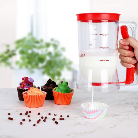 Dispenser de Aluat pentru Prajituri, Cyrax, din Plastic, Maner cu Arc, 900 ml, 18.5 x 11 cm, Rosu