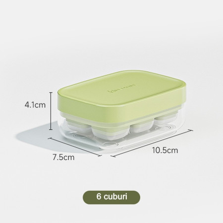 Forma pentru gheata cu presa Cyrax, din silicon alimentar, 6 cuburi, caserola pentru depozitare, usor de folosit si curatat, 10.5 x 7.5 x 4.1 cm, verde