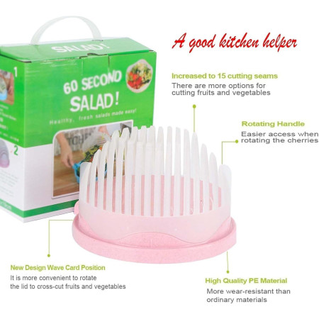 Bol Feliator pentru Salata, Cyrax, Castron Multifunctional pentru Legume si Fructe, pentru Spalat si Taiat Legumele, cu Scurgere si Tocator, Ergonomic, Protectie pentru Maini, 21x18.5x11.5 cm, Roz