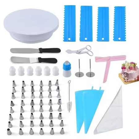 Set 70 Piese Ustensile pentru Ornare Prajituri, Cyrax, din Plastic si Otel Inoxidabil, Multicolor
