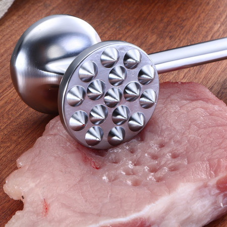Ciocan pentru snitele si carne Cyrax, din aliaj de zinc, maner antialunecare, doua capete, 22 cm, argintiu