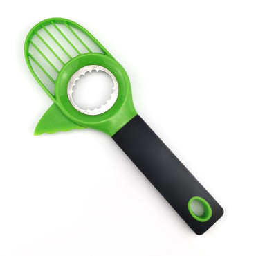 Cutit 3in1 pentru Avocado, Cyrax, Cutit, Scoatere Miez si Feliator Pulpa, din PP si Otel Inoxidabil, Negru/Verde