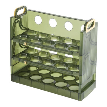 Suport Organizator pentru Oua, Cyrax, pentru Frigider, Verde transparent, Capacitate 30 oua, Trei straturi, cu Data de Expirare, 25.5x10x23 cm