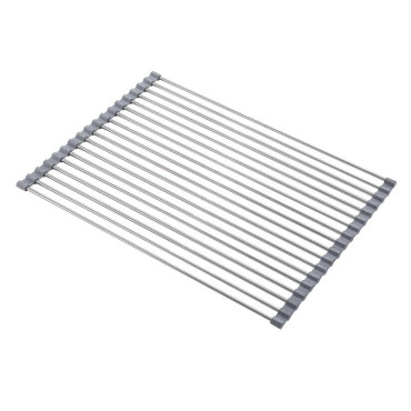 Cyrax Covoras de Scurgere pentru Chiuveta Bucatarie, din Otel Inoxidabil, Suport Chiuveta, Pliabil, Antiderapant, Usor de Curatat si de Depozitat, 37x30cm, 15 Tuburi, Gri