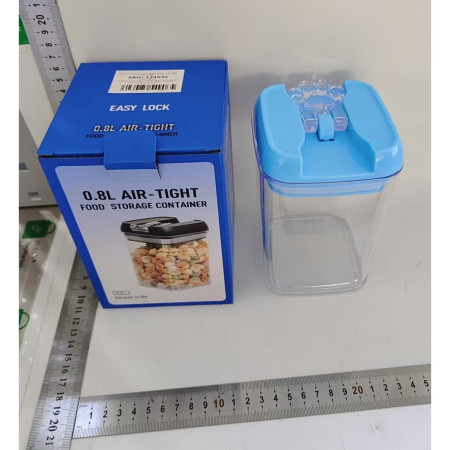 Cutie de Depozitare Alimente, Cyrax, 0.8L, Capac Albastru, din PP+PET, Inchidere Ermetica, 10 x 10 x 15.5 cm, Transparent