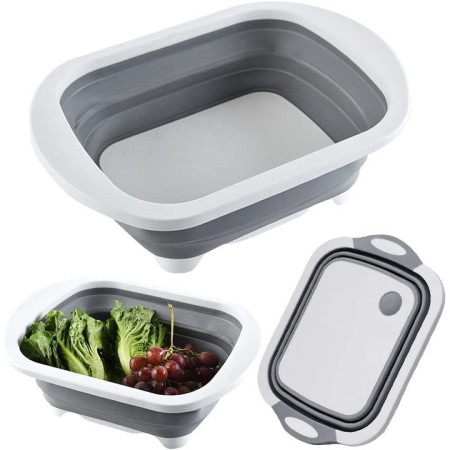Tocator Multifunctional, Cyrax, 2 in 1, cu Cos pentru Spalat si Scurgere Alimente, 480 g, Pliabila, Gri