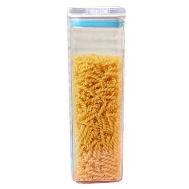 Cutie de Depozitare Alimente, Cyrax, tip Container, 1.9L, 10x10x30.5 cm, Recipiente pentru Cereale in Bucatarie,  Transparente cu Capac Alb-Albastru