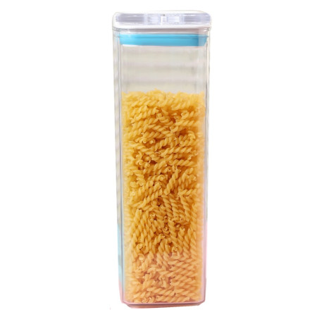 Cutie de Depozitare Alimente, Cyrax, tip Container, 1.9L, 10x10x30.5 cm, Recipiente pentru Cereale in Bucatarie,  Transparente cu Capac Alb-Albastru