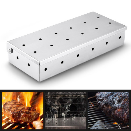 Cutie de afumator pentru gratar Cyrax, Inox, 9.6x4.4x22.2 cm, Argintiu