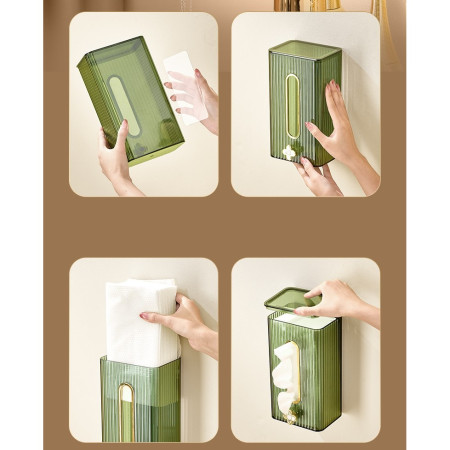 Cutie suport servetele eleganta Cyrax, cu montare pe perete sau dulap, material plastic dur, 21.3 x 8.7 x 12 cm, verde