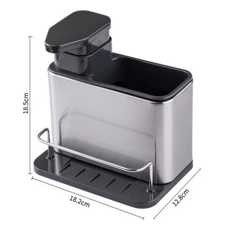 Dispenser Multifunctional, Cyrax, Dozator pentru Detergent, pentru Sapun Lichid, Dezinfectant, cu Suport pentru Ustensile, 18.5 x 18 x 12.8 cm Negru