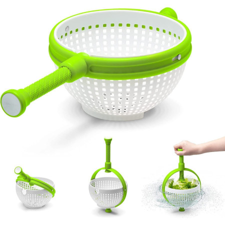 Cyrax Strecuratoare multifunctionala rotativa, cu maner, material ABS, 22x12 cm, maner 18 cm, cu ventuza pentru prindere sigura, practic si usor de folosit, verde