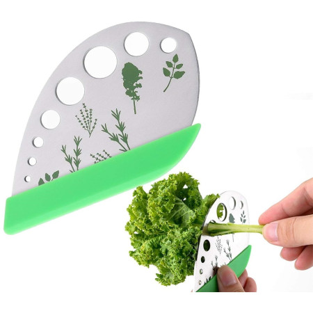 Tocator manual pentru ierburi Cyrax, instrument de curatat frunze, margini ascutie, 9 gauri de diferite dimensiuni, multifunctional, material otel inoxidabil, maner ergonomic, rezistent la rugina, 12.3 x 6.9 cm, argintiu