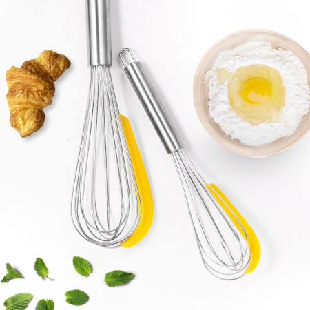 Set 3 ustensile pentru bucatarie Cyrax, 2 teluri, un separator oua, inox/silicon, Galben