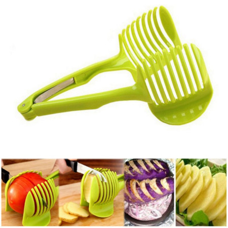 Ustenisla de bucatarie tip cleste pentru feliat fructe si legume Cyrax, material ABS, 8 x 18.5 cm, verde