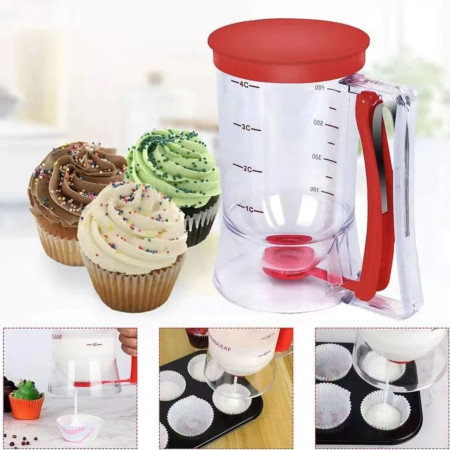 Dispenser de Aluat pentru Prajituri, Cyrax, din Plastic, Maner cu Arc, 900 ml, 18.5 x 11 cm, Rosu