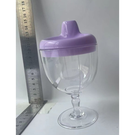 Pahar din Plastic Transparent cu Picior, Cyrax, pentru Copii, 14 x 7.7 cm, cu Cioc Antiscurgere, + 3 Ani, Fara Maner, Mov