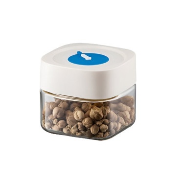 Borcan din Sticla de Inalta Calitate, Cyrax, Capac Ermetic, Uz Casnic, Depozitarea Condimentelor sau a Alimentelor Umede si Uscate, 500 mL, 10x10x9 cm, Alb