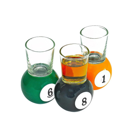 Set 9 pahare de shot Cyrax, cu suport tip bila de biliard, detasabil, 30 ml, din sticla, 17 x 17 x 10 cm, multicolor