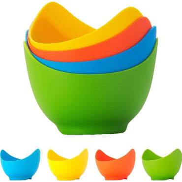 Set 4 forme pentru oua posate Cyrax, din silicon rezistent la temperatura mare, usor de utilizat, multicolor
