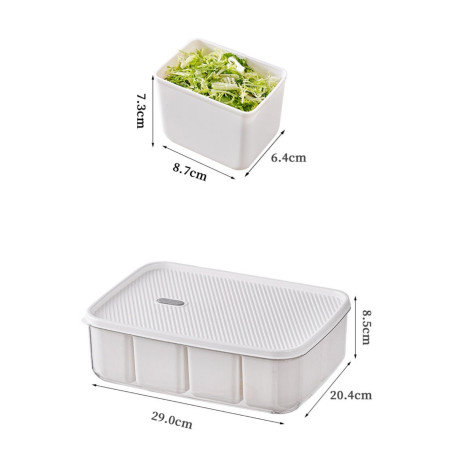 Cutie pentru Depozitare Alimente, Cyrax, 8 Compartimente cu Capac, Material PET+PP, 29 x 20 x 9 cm, Alb/Transparent