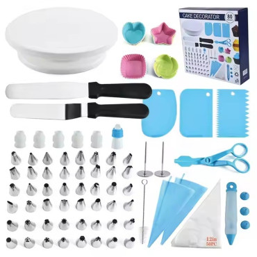 Set 80 Piese Ustensile pentru Ornare Prajituri, Cyrax, din Plastic si Otel Inoxidabil, Forme Briose, Multicolor