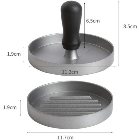 Presa manuala pentru burgeri Cyrax, material ABS si aluminiu, forma si presa, usor de curatat si folosit, 11.7 x 8.5 cm, gri