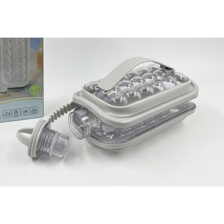 Forma pentru Gheata 2 in 1 Portabila, Cyrax, Tavita sub Forma de Sticla, Diametru 3 cm, Multifunctional, 17 Bilute de Gheata, 27.5 x 11.4 x 5.5 cm, Culoare Alb