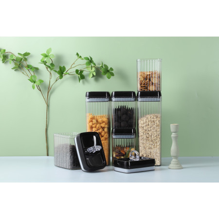 Set 4 Recipiente din Plastic, Cyrax, pentru Alimente/Obiecte, Inchidere Ermetica, Textura Ondulata, 2 x 1.5l, 2 x 3.3 l, Transparent
