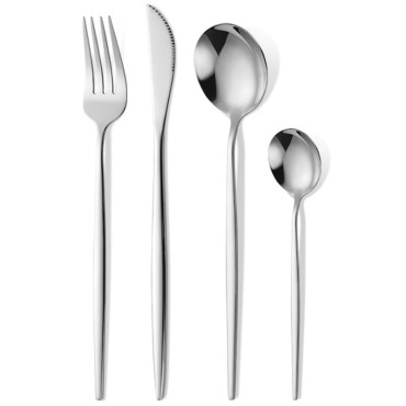 Tacamuri Portugheze, Cyrax, Set din 24 de Piese din Otel Inoxidabil, 6 Cutie, 6 Furculite, 6 Linguri de Masa, 6 Linguri pentru Ceai, Argintiu