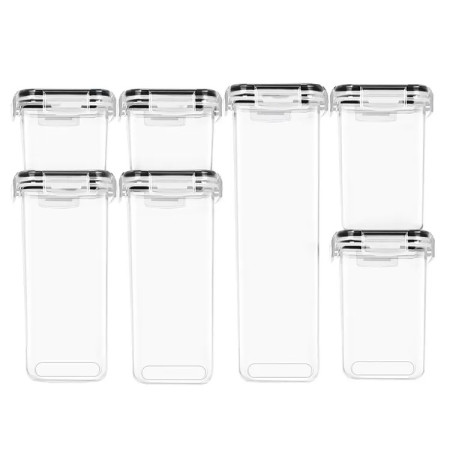 Cutii de depozitare alimente, Cyrax, Set din 7 Cutii pentru Condimente, Cereale, Cutii pentru Bucatarie, din Plastic PP, Cutii Alimentare, Diferite Dimensiuni, Transparente