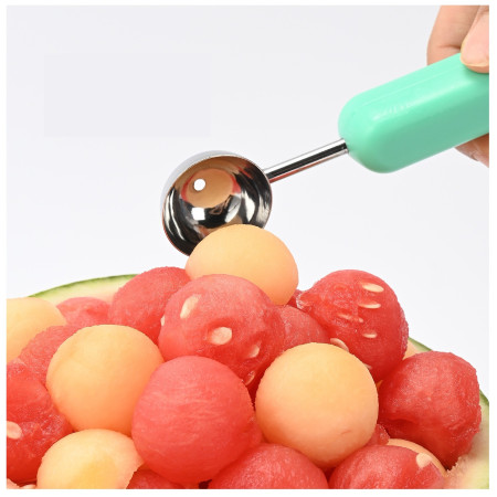Ustensila bucatarie 4 in 1 pentru taiat si decorat fructe Cyrax, material inox si plastic, compact, 28x6.2 cm, verde