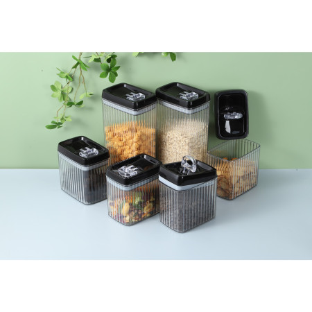 Set 4 Recipiente din Plastic, Cyrax, pentru Alimente/Obiecte, Inchidere Ermetica, Textura Ondulata, 2 x 1.5l, 2 x 3.3 l, Transparent