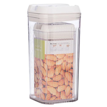 Cutii de depozitare Alimente, Cyrax, Set din 2 Cutii pentru Bucatarie, Cutii pentru Condimente, din PET ABS Silicon, 12.5 x 12.5 x 26 cm, 839 g, 2.5L Transparent Alb