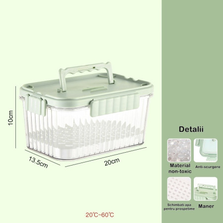 Caserola portabila pentru mancare fresh Cyrax, 1500 ml, 2 furculite,10 x 13.5 x 20 cm, 2 capace detasabile pentru congelator, etans, spatiu pentru tacamuri, maner, material plastic, rezistent la temperaturi ridicate, transparent