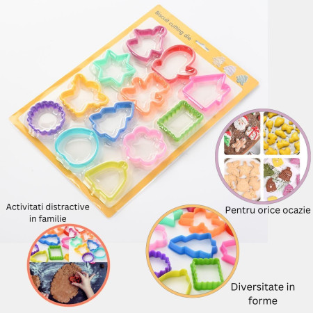 Set 12 forme pentru prajituri Cyrax, material polipropilena, diverse forme, pentru orice ocazie,  adancime 1.6 cm, 23.3 x 33.5 x 1.8 cm, multicolor