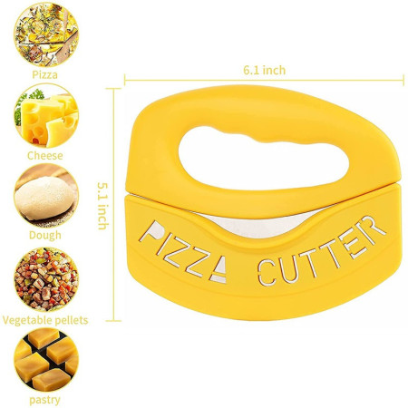 Cutit pentru taiat pizza Cyrax, cu protectie din silicon pentru lama, inox, 15.5 cm, galben