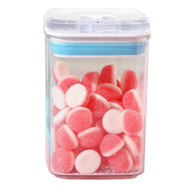 Cutie de Depozitare Alimente, Cyrax, tip Container, 0.8L, 10x10x15.5 cm, Recipiente pentru Cereale in Bucatarie,  Transparente cu Capac Alb-Albastru
