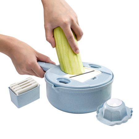 Razatoare multifunctionala Cyrax pentru legume, fructe, branzeturi, 10 piese, 27.6x8 cm, albastru