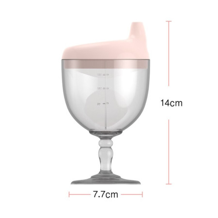 Pahar din Plastic Transparent cu Picior, Cyrax, pentru Copii, 14 x 7.7 cm, cu Cioc Antiscurgere, + 3 Ani, Fara Maner, Roz