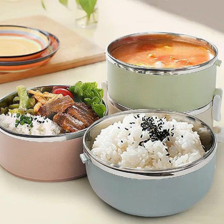 Caserola pentru alimente Cyrax, lunch box, 700 ml, otel inoxidabil, maner, valva aerisire, inchidere etansa, 15 x 8.5 cm, albastru