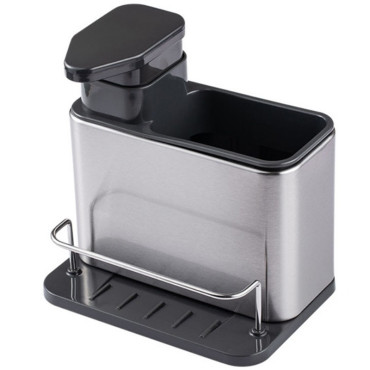 Dispenser Multifunctional, Cyrax, Dozator pentru Detergent, pentru Sapun Lichid, Dezinfectant, cu Suport pentru Ustensile, 18.5 x 18 x 12.8 cm Negru