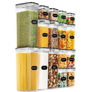 Cutii de depozitare alimente, Cyrax, Set din 16 Cutii pentru Condimente, Cereale, Cutii pentru Bucatarie, din Plastic PP, Cutii Alimentare, Diferite Dimensiuni, Transparente