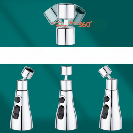 Extensie Robinet Bucatarie, Cyrax, Universal, 3 Moduri de Curgere Apa, Otel Inoxidabil, Rotire 360 de Grade, Cap Pivotant, Adaptor Baterie Bucatarie, 9.7x5.1 cm, Gri