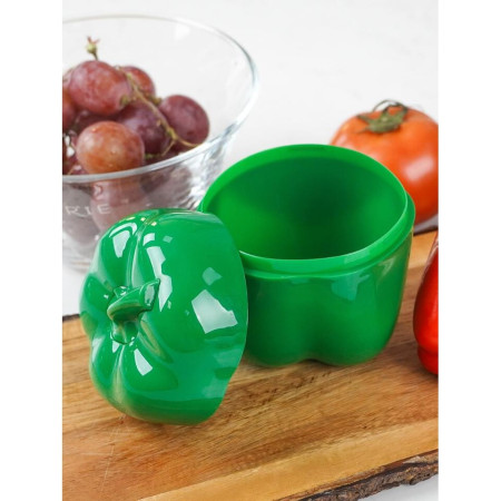 Cutie de depozitare si pastrare a alimentelor, Plastic, Cyrax, Model Ardei, 9.8x9.8x10.7 cm, Verde
