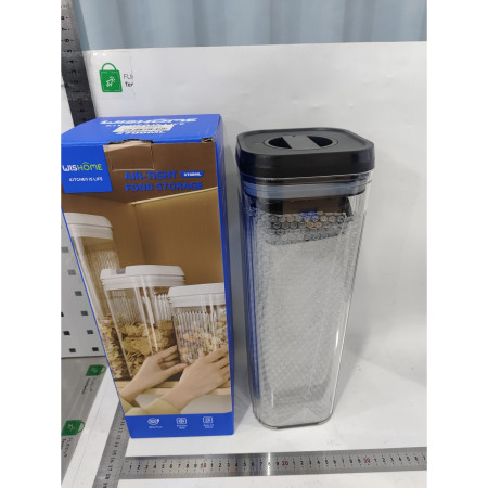 Cutii de Depozitare Alimente, Cyrax, Set din 2 Cutii de Tip Container de 1.9 si 3.7 l, Recipiente pentru Cereale in Bucatarie, Transparente cu Capac Negru