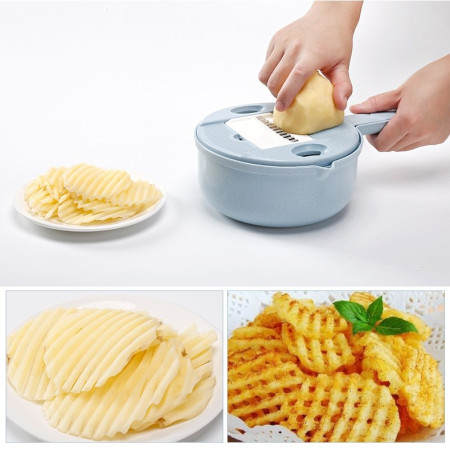 Razatoare multifunctionala Cyrax pentru legume, fructe, branzeturi, 10 piese, 27.6x8 cm, albastru