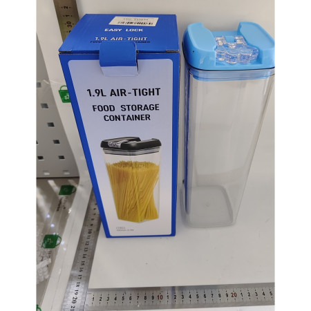 Cutie de Depozitare Alimente, Cyrax, 1.9L, Capac Albastru, din PP+PET, Inchidere Ermetica, 10 x 10 x 30.5 cm, Transparent