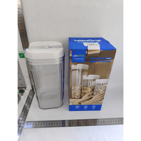 Cutie de Depozitare Alimente, Cyrax, Cutie de Tip Container, 2.5L, 12.5x12.5x26 cm, Recipiente pentru Cereale in Bucatarie, Transparente cu Capac Alb