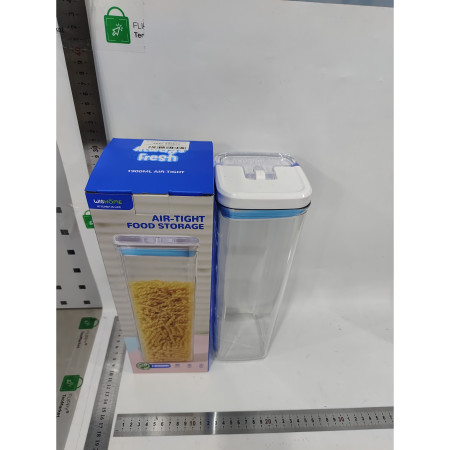 Cutie de Depozitare Alimente, Cyrax, tip Container, 1.9L, 10x10x30.5 cm, Recipiente pentru Cereale in Bucatarie,  Transparente cu Capac Alb-Albastru